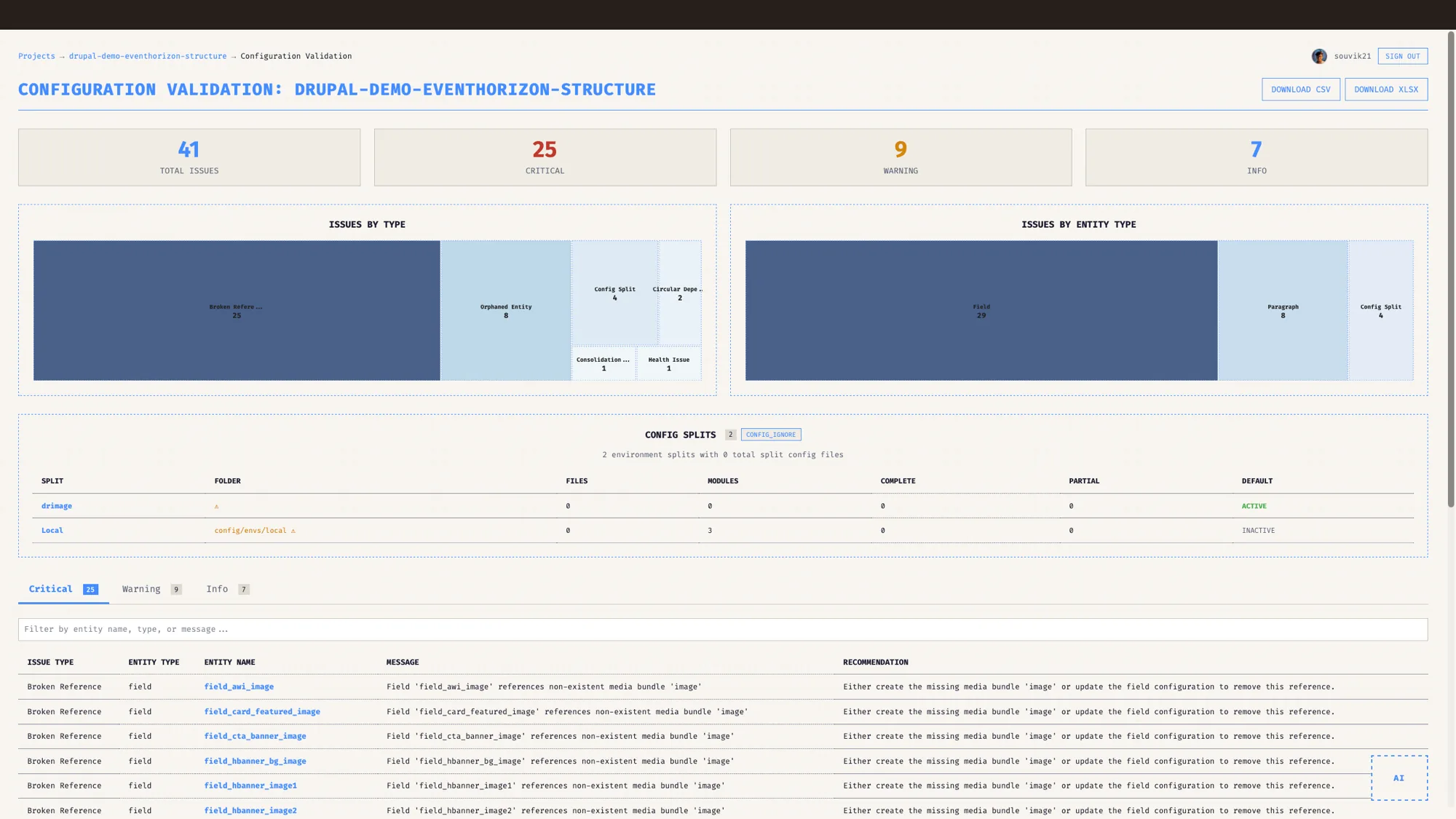 EventHorizon configuration validation flagging broken references and orphaned paragraph types